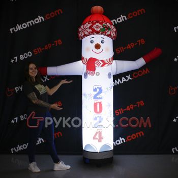 Фигура надувная снеговик 2024 на новый год с машущей рукой 2,5м